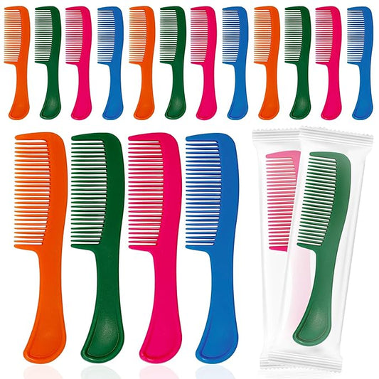 20 pcs Combs In Bulk Individually Wrapped, 4 color Pocket Hair Combs Set for Women, Men and Kids, Colorful Travel Comb Bulk for Airbnb Homeless Hotel Shelter Home Charity