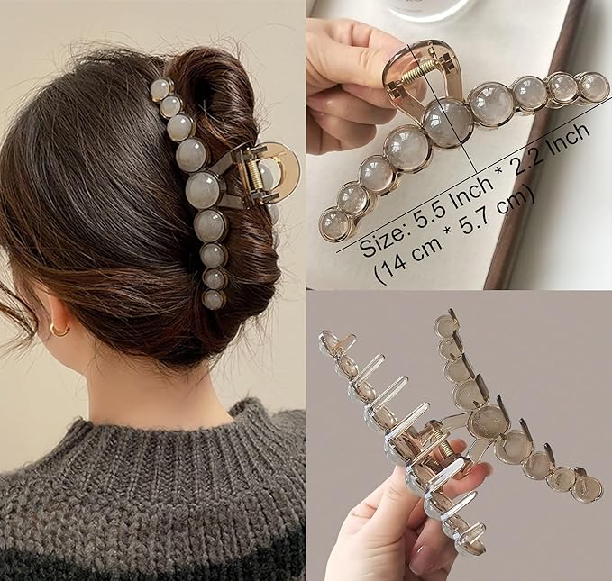 Hair Claw Clips for Women, Large Plastic Vintage Hair Claw Jaw Clip, Non-Slip Strong Hold Elegant Acrylic Ornaments Clasps Styling Clamps Accessories for Lady Thin, Thick Hair (2 Pack)