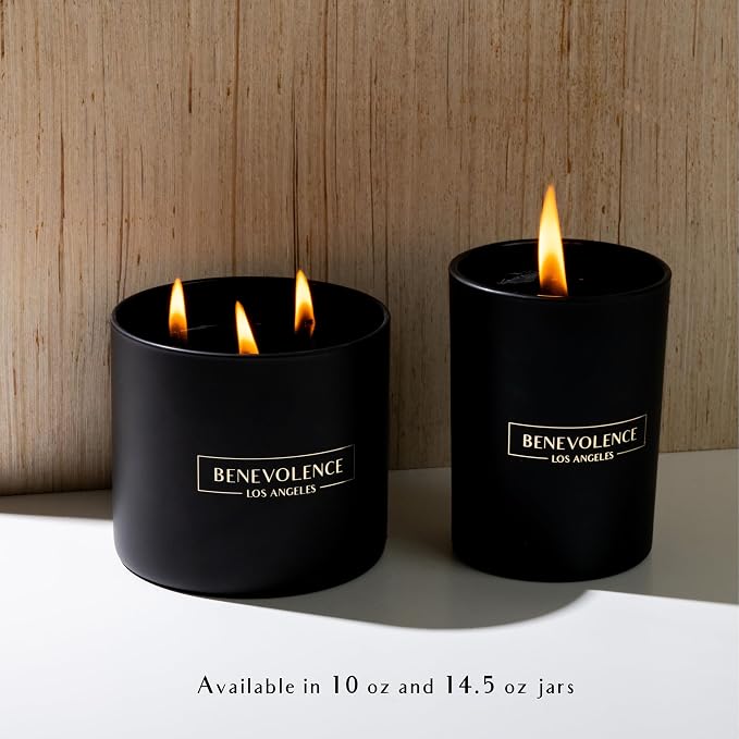 Benevolence LA Premium Santal Scented Candle – Long-Lasting, 45-Hour Burn – Luxury Black Wax Soy Candle for Home – Aromatherapy & Room Decor – 10oz