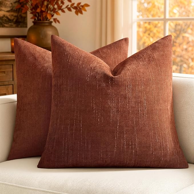 MIULEE 24x24 Inch Euro Textured Chenille Fall Pillow Covers Burnt Orange | Pack of 2 Fall Decorative Soft Throw Pillows, Solid Textured Cushion Covers, Home Decor for Bed Couch Sofa Bedroom Livingroom