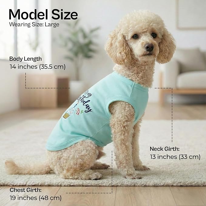 Parisian Pet Dog T-Shirt with Embroidered 'It's My Birthday' Words