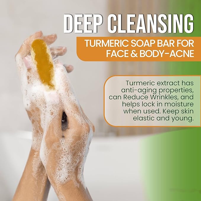 AMVital Turmeric Soap Bar for Face & Body-Acne, Dark Spots, Smooth Skin, Natural Handmade Soap For All Skin Types, Turmeric Body Bar For Men and Women
