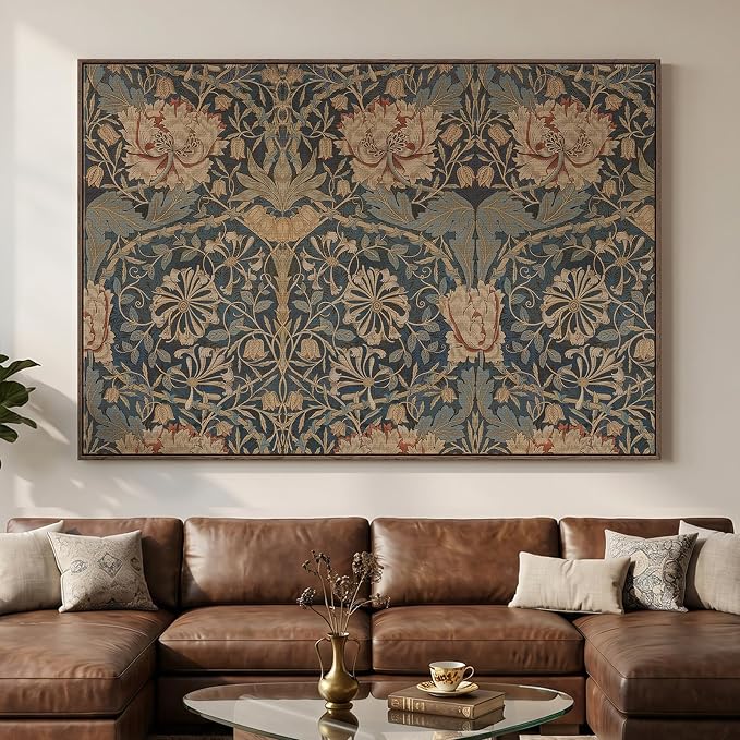 Extra Large Framed William Morris Wall Art for Living Room, Oversized Vintage Painting Print Canvas Artwork for Walls, Horizontal Floral Botanical Picture Bedroom Hallway Office Wall Decor, 72x48 Inch