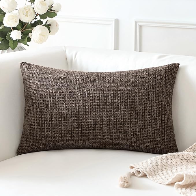 OTOSTAR Linen Throw Pillow Cover Set of 1 Decorative Lumbar Pillowcases Cushion Covers 16x24 Inch for Home Decor Sofa Bedroom Car 40 x 60CM Dark Brown
