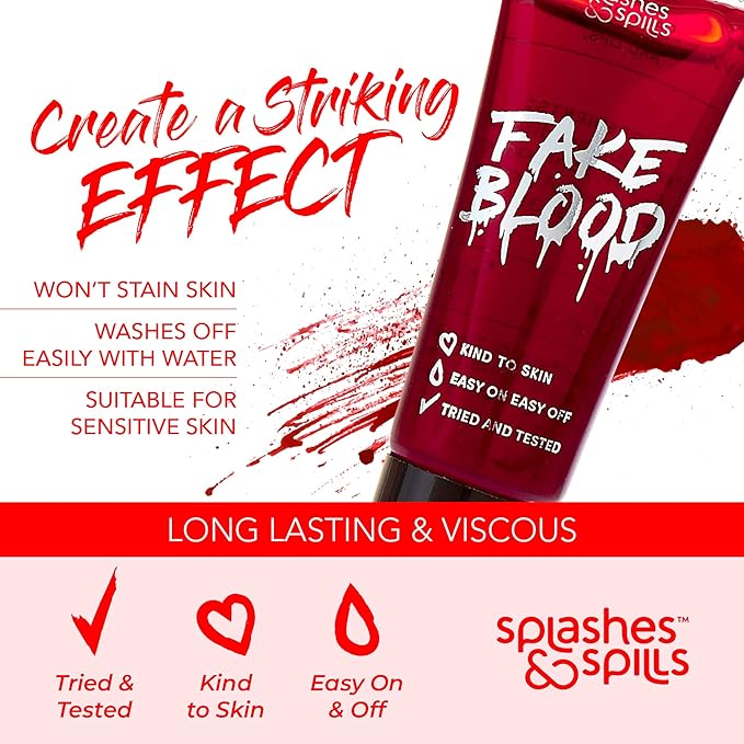 Realistic Fake Blood - Face and Body Paint - Pretend Costume and Dress Up Makeup by Splashes & Spills - New & Improved Formula! (30ml)