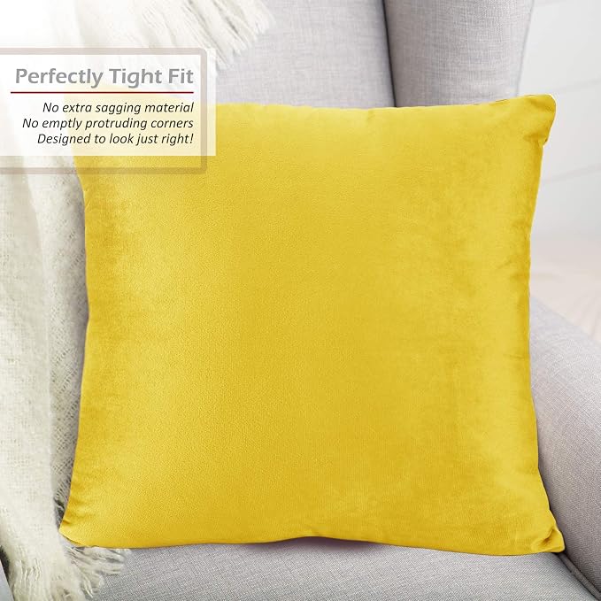 Throw Pillow Inserts Pack of 2 with Velvet Soft Solid Decorative Square Throw Pillow Covers Set for Sofa Couch Car Bedroom, 26X26 Throw Pillows Inserts with 24x24 Washable Cushion Covers, Yellow
