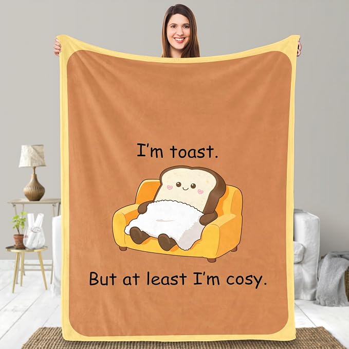 UFOORO Emotional Support Toast Blanket, Funny Blanket 60x50in Gifts for Women/Men, Funny Office Gifts for Coworkers, Super Soft Flannel Throw Blanket 55 * 70inches