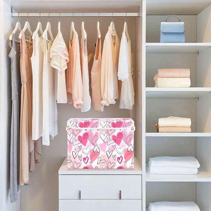 Valentine's Day Storage Bins with Lids and Carrying Handle,Foldable Storage Boxes Organizer Containers Baskets Cube with Cover for Home Bedroom Closet Office