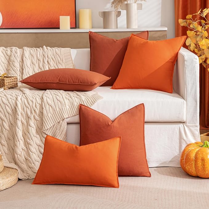 MIULEE Fall Decorative Linen Pillow Covers 18x18 Inch Burnt Orange | Pack of 2, Boho Farmhouse Modern Accent Throw Pillows, Soft Neutral Cushion Covers, Home Decor for Sofa Couch Bed Living Room