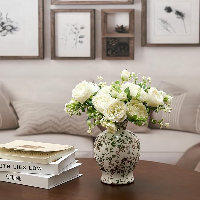 6.73" Ceramic Flower Decorative Antique Vase, Vintage Rustic Chinoiserie Floral Vase for Home Decor, Living Room, Bookshelf, Office, Entryway, Garden, Tuscan Decor, Chinoiserie Decor