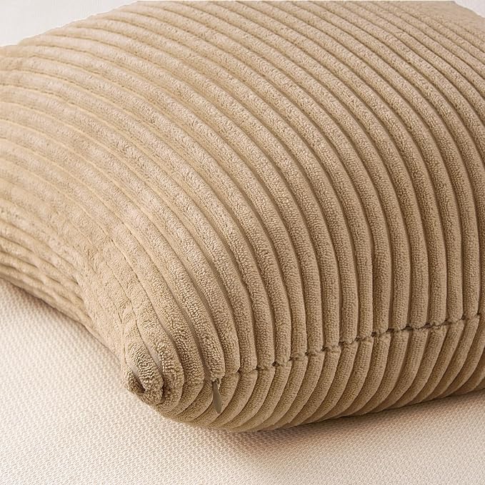 Topfinel 20x20 Decorative Pillow Covers Set of 4 Rustic Modern Soft Corduroy Striped Cushion Covers Beige Brown Gradient Farmhouse Pillow Case for Sofa Couch Living Room Bedroom