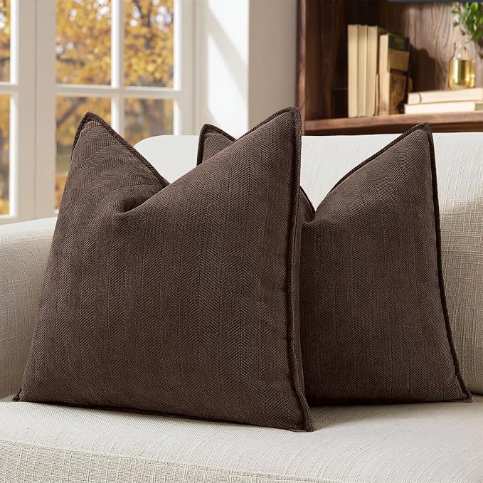 MIULEE Pack of 2 Reddish Brown Decorative Chenille Pillow Covers 20x20 Inch | Soft Couch Throw Pillows,Farmhouse Cushion Covers with Elegant Design for Sofa,Bedroom,Living Room,Spring Home Decor