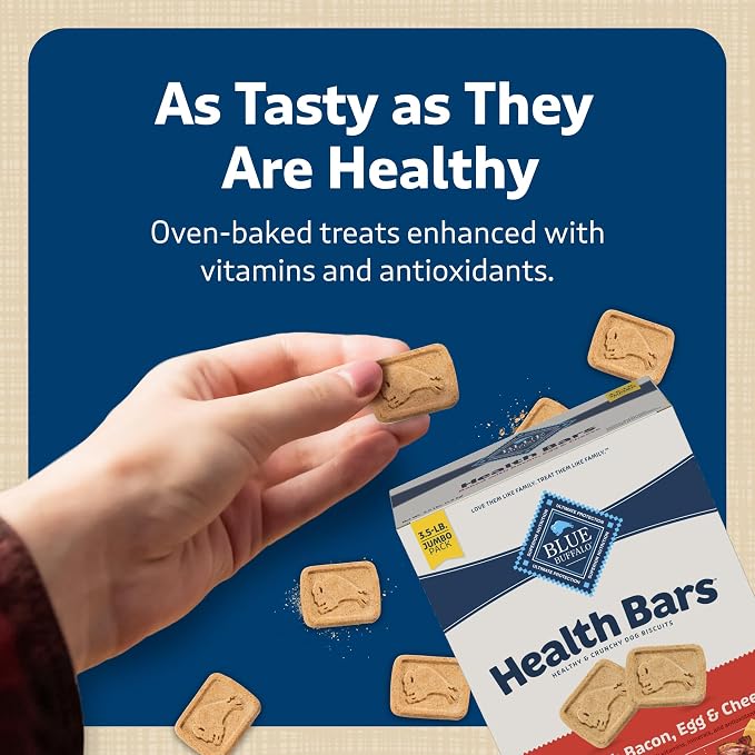 Blue Buffalo Health Bars Bacon Egg & Cheese Mini Dog Biscuits, 2 lb | Smaller Bite, Same Crunch, Oven-Baked, No Chicken By-Product, Corn, Wheat, or Soy