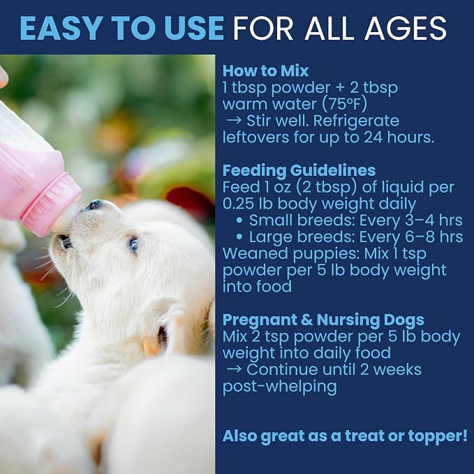 Under the Weather Puppy Milk Replacer Powder + Colostrum | Puppy Milk Replacement Formula | Nutrient-Rich Formula with Colostrum for Immune & Digestive Support – 12 oz
