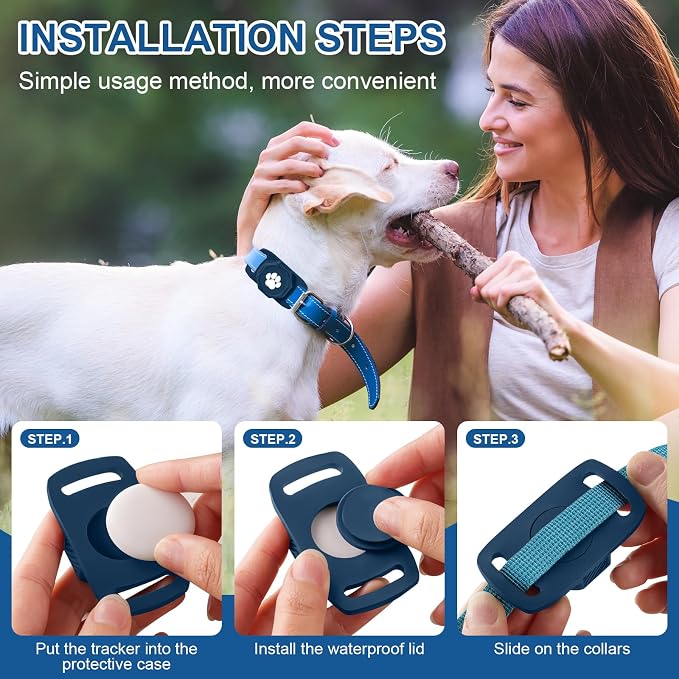 Smart Pet Tracker for Collar - Dog Tracker Pet Location Tracker with Holder | Real-Time Location, No Monthly Fee/ SIM Card, Work with Android Only (Not for IOS), Ultra-Slim, IP68 Waterproof Holder, Blue