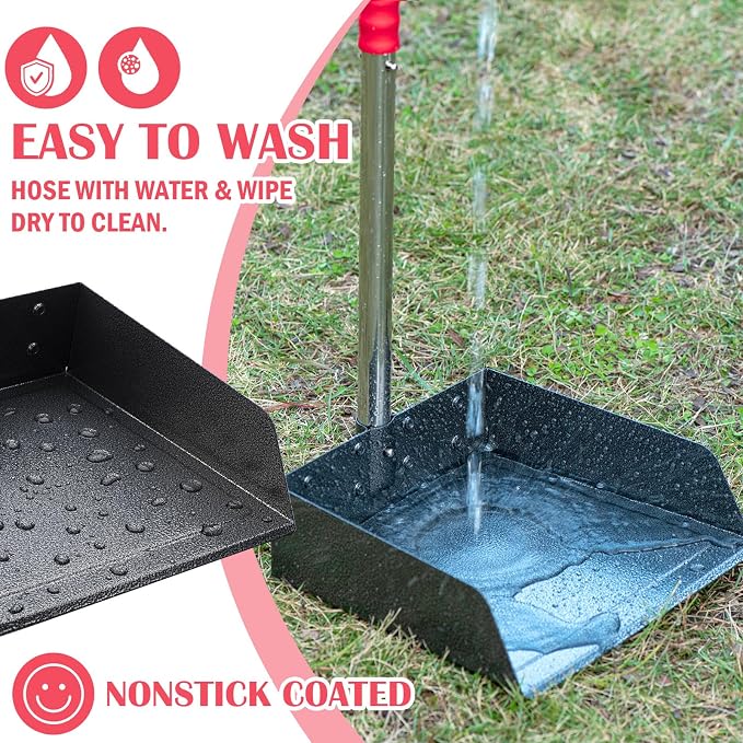FUSBUNTY Dog Pooper Scooper Set, Heavy Duty Stainless Steel Rake & Spade | Extra Large Tray for Pet Waste Removal. No Bending Clean Up Tool for Grass, Dirt, Gravel, Yard & Outdoor Areas.