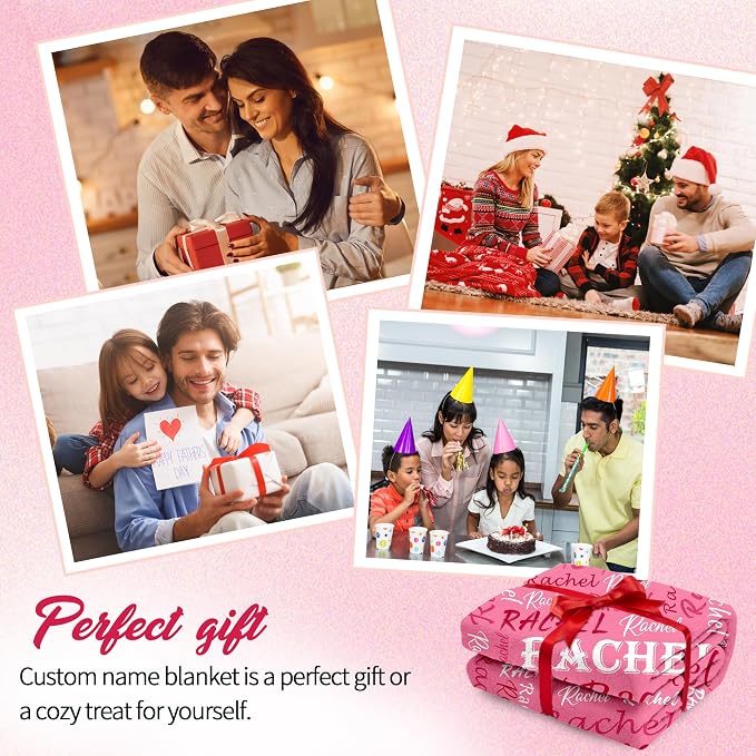 Personalized Pink Theme Soft Flannel Fleece Throw Blanket with Name for Men, Women, Kids - Custom Gift for Birthday, Christmas, Valentines Day