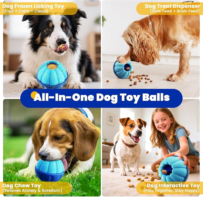 ABRRLO Frozen Dog Treat Toys to Keep Them Busy,Interactive Puzzle Treat Dispensing Dog Toys Ball,Frozen - Licking - Slow Feeder - Cognitive Dogs Enrichment Toy,Durable Small Medium Large Dogs Chew Toy