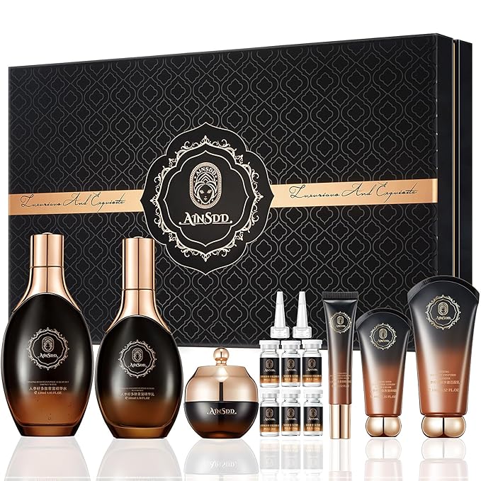 Ginseng Anti-Aging Skin Care Set,12PCS Face Care Kit with Cleanser, Toner,Serum,Freeze-Dried Powder, Eye Cream,Face Cream & BB Cream | Deep Hydration,Firming & Brightening Skincare Gift Set for Women