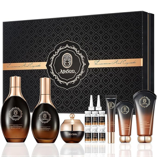 Ginseng Anti-Aging Skin Care Set,12PCS Face Care Kit with Cleanser, Toner,Serum,Freeze-Dried Powder, Eye Cream,Face Cream & BB Cream | Deep Hydration,Firming & Brightening Skincare Gift Set for Women