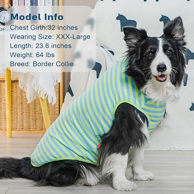 KYEESE 2Pack Cotton Dog Shirt for Large Dogs Soft Striped Tank Top | Reflective for Safety, Lightweight & Breathable, Gentle on Sensitive Skin, Stretchy & Free to Move, Comfortable Daily Wear