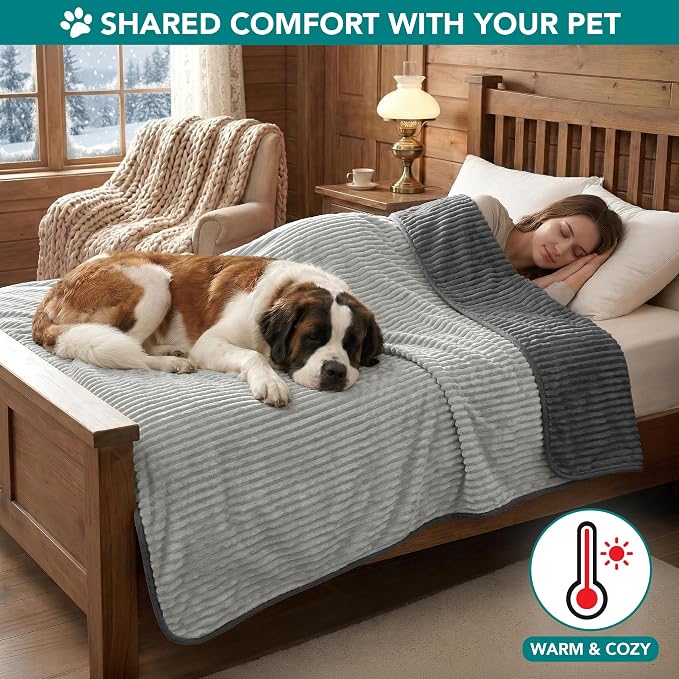 PetAmi Waterproof Dog Blanket, Leakproof Pet Blanket for Small Medium Large Cats, Soft Plush Reversible Sofa Couch Cover Protector, Washable Puppy Throw for Bed Crate, 40x60 in, Grey Light Gray