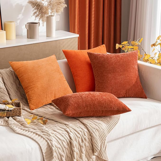 MIULEE Soft Chenille Fall Throw Pillow Covers Rust 20x20 Inch Pack of 2 | Modern Fall Home Decor, Classic Decorative Pillows, Solid Dyed Cases, Boho Couch Cushion Covers for Sofa Bed Living Room
