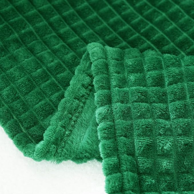 Puncuntex Throw Blanket Classic Green 90"×90" with Square Grid Design | Super Soft Plush Cozy Flannel Throw Blanket Luxury for Couch Sofa Chair