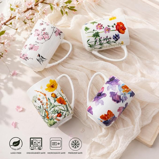 AmorArc Porcelain Tea Mug with Infuser and Lids, 18 Oz Coffee Cup Strainer with Bag Holder for Loose Leaf Tea, Steeping Coffee Mug for House-warming Wedding Birthday Gift