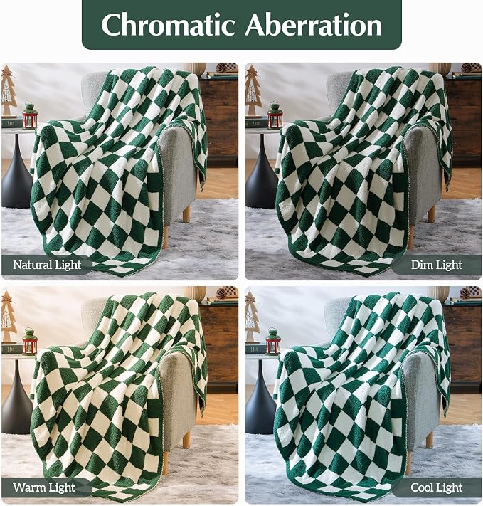 Soft Checkered Throw Blanket for Couch-Cozy Warm Knitted Blankets | Lightweight Warm Fluffy Decor for Women, Mom, Her & Girls, Sofa, Chair, Bed, 50x70in, Avocado Green