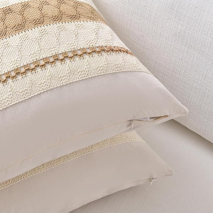 Fancy Homi Set of 1 Tan Neutral Long Lumbar Decorative Throw Pillow Cover 12x24 Inch for Couch Bed Sofa Chair, Modern Farmhouse Boho Home Decor, Soft Cotton Cute Accent Rectangle Taupe Cushion Case