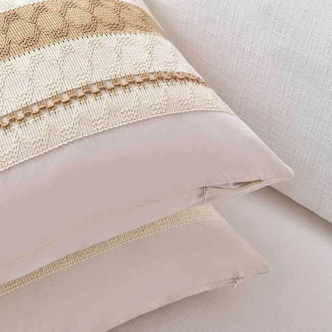 Fancy Homi Set of 1 Tan Neutral Long Lumbar Decorative Throw Pillow Cover 14x24 Inch for Couch Bed Sofa Chair, Modern Organic Farmhouse Boho Home Decor, Soft Cotton Cute Accent Rectangle Cushion Case