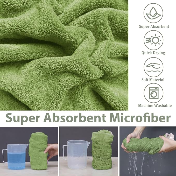 Dog Bathrobe Super Absorbent Towel Robe - Microfiber Bath Towels Fast Drying Coat for Dogs, Cute Dogs Clothes Adjustable Collar & Belly Strap Warm Keeping Hooded Dog Towel (Olive Green, X-Large)