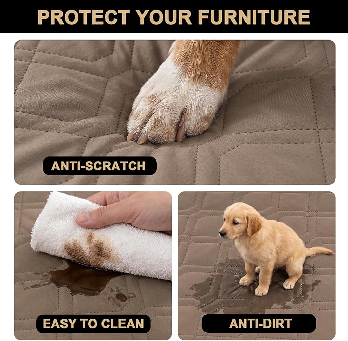 PrinceDeco Couch Cover for Dogs Waterproof Blanket Sofa Covers Washable Dog Couch Cover for 3 Cushion Anti-Slip Sofa Slipcover for Furniture Sofa, Crate, RV Seats,Car, Pet(30.5x82 Inch,Taupe)