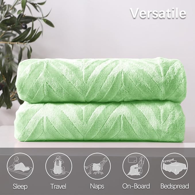 Whale Flotilla Flannel Fleece Fall Throw Blanket for Couch, Light Green | Lightweight Breathable Soft Sofa Throws, Plush Fluffy Chevron Design Decorative Blankets for Home Life, 50x60 Inch