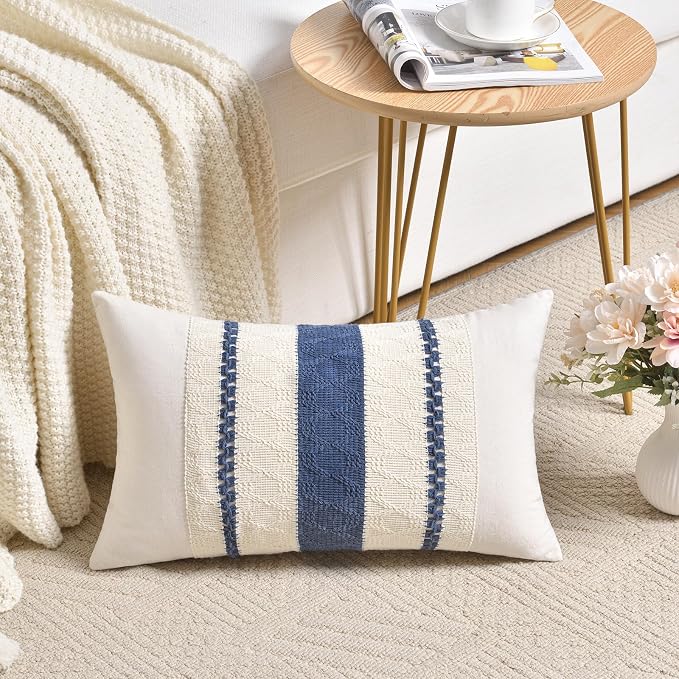 Fancy Homi Set of 2 Dusty Blue Vintage Long Lumbar Decorative Throw Pillow Covers 14x24 Inch for Couch Bed Chair Bedroom, Rustic Retro Square Cushion Case, Modern Farmhouse Boho Living Room Decor