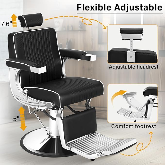 Reclining Barber Chair for Barbershop, Heavy Duty Styling Salon Chairs for Hair Stylist with Wide Backrest, All Purpose Hydraulic Beauty Salon Spa Shampoo Furniture, Black