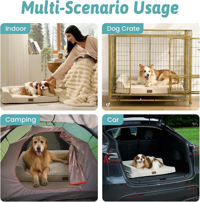 COZY KISS Orthopedic Dog Bed for Extra Large Dogs, L Shaped XXL 48x35 inch | Non-Slip Bottom Soft Pet Sofa with Washable Removable Waterproof Cover, Egg-Crate Foam Couch with Portable Handle, Beige