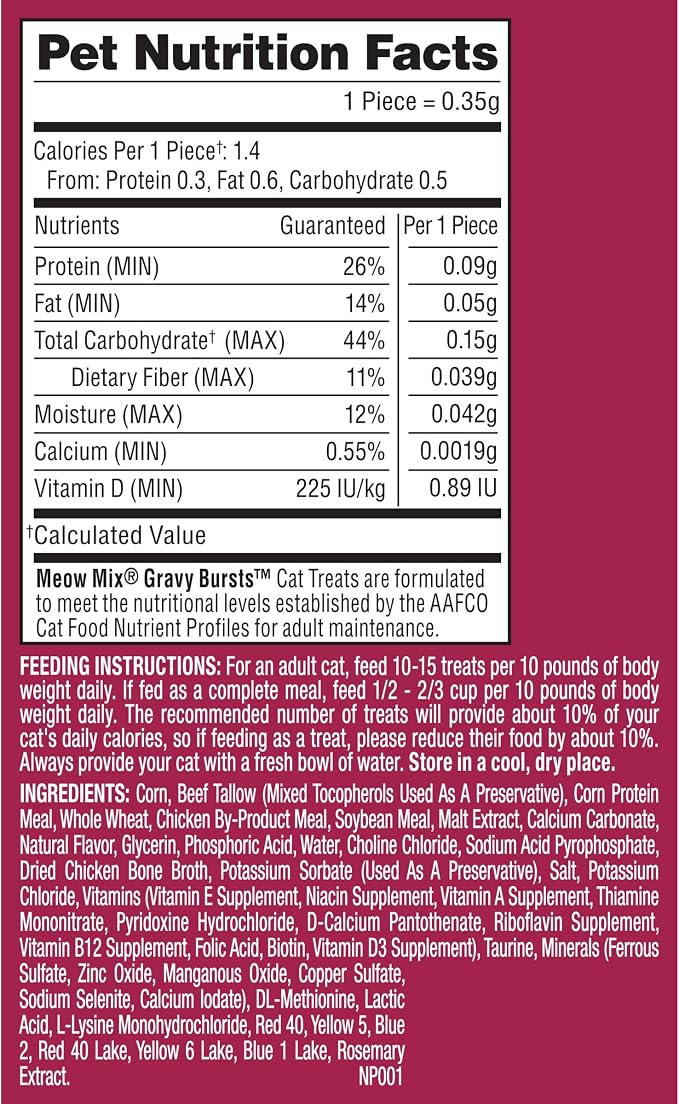 Meow Mix Gravy Bursts Chicken Flavored Cat Treats, 2.7 Oz. Bags (Pack of 5)