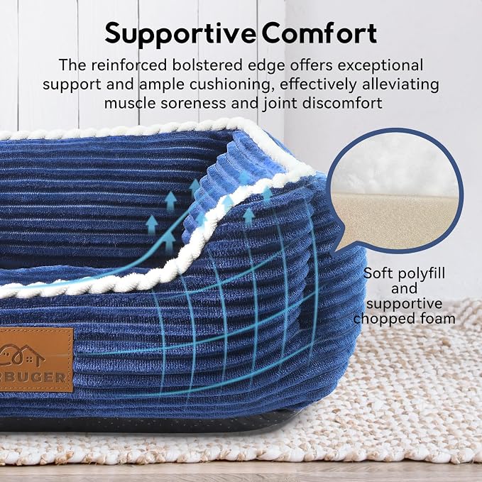 Zerbuger 25in Blue Rectangle Cat Dog Bed Machine Washable Sleeping Sofa | for Large Medium Small Pets Indoor Outdoor, Non-Slip Bottom Soft Puppy Bed Durable Orthopedic Calming Pet Cuddler
