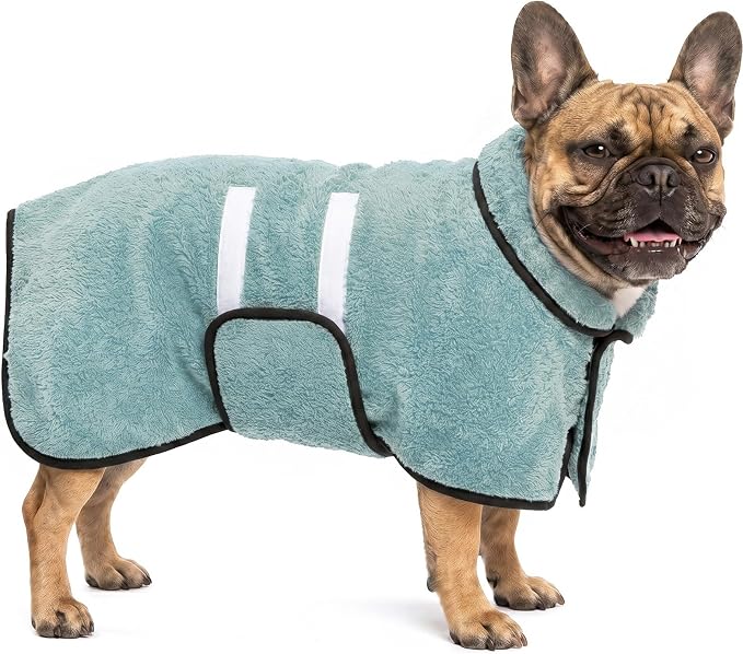 Dog Bathrobe, Super Absorbent for Small to Large Dogs, Light Green M | Dog Robes with Soft Fleece, Warm & Cozy, Adjustable Fit, and Quick Drying Coat for Baths Swimming and Grooming