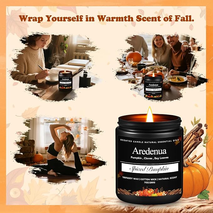 Spiced Pumpkin Candles – Fall Scented Candles with Pumpkin & Festive Spice, Autumn Candle for Home Décor, Cozy Seasonal Holiday Candle Gift for Women & Men