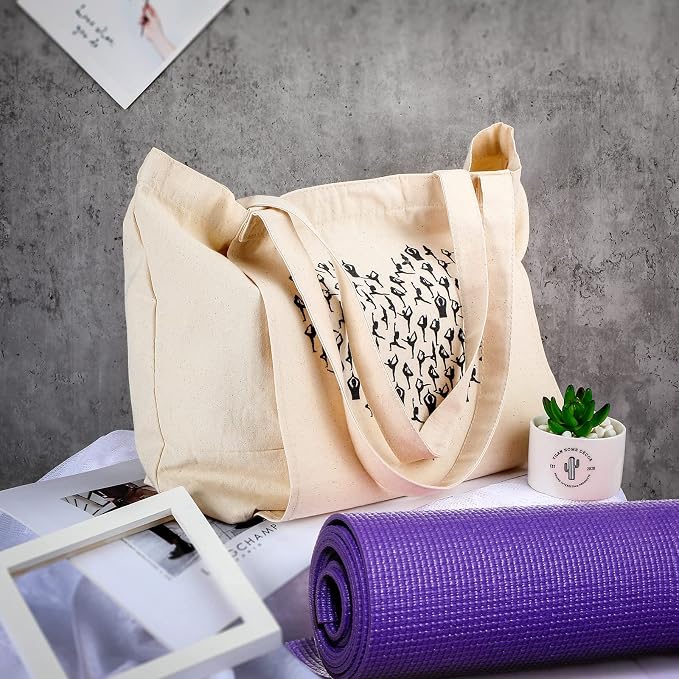 Saintrygo Yoga Bags for Women with Mat Carrier Canvas Pilates Tote Carryall Fits All Your Stuff for Travel Gym Workout