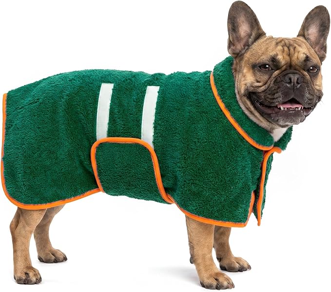 Bienbee Dog Bathrobe, Super Absorbent for Small to Large Dogs, Green M | Dog Robes with Soft Fleece, Warm & Cozy, Adjustable Fit, and Quick Drying Coat for Baths Swimming and Grooming