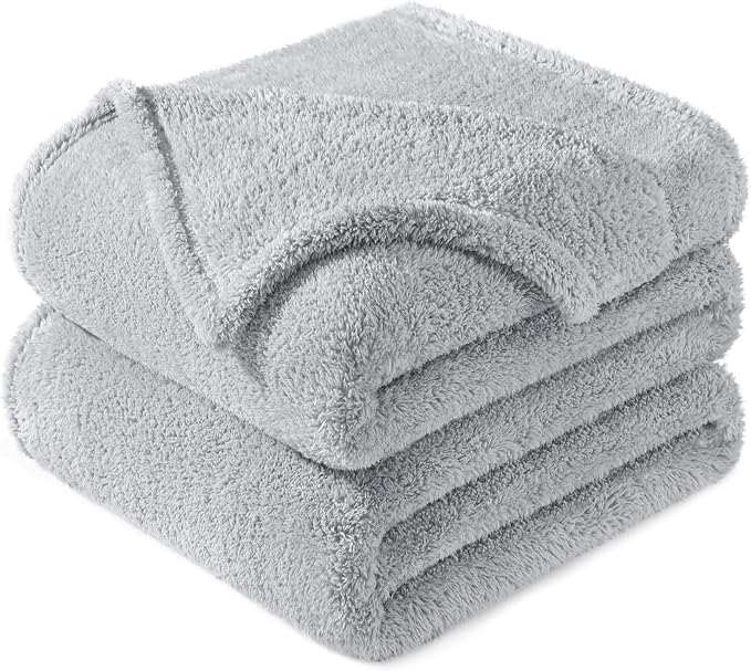 Exclusivo Mezcla Soft Plush Fleece King Size Blankets for Bed Living Room | Lightweight Fuzzy Fluffy Large Blanket for All Seasons, Cozy Velvet for Women Men, Machine Washable, 90"x104", Light Grey