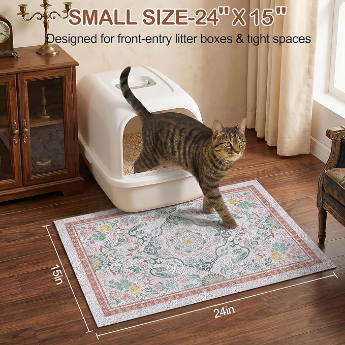Glittme Cat Litter Mat, 24"x15" Non-Slip Washable Trapping Mat for Cats | Litter Trapping Mat With Thick PVC Coil To Catch Scatter, Soft On Paws And Waterproof Bottom To Protect Floors