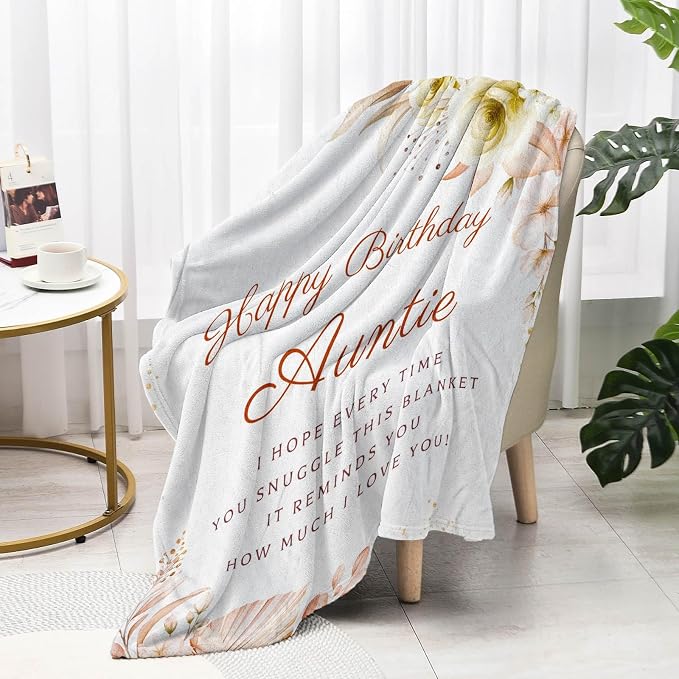 Aunt Birthday Gift Throw Blankets 60 x 50 Inch, Birthday Gift for Auntie from Niece, Happy Birthday Auntie Gifts, Birthday Gifts for Aunt from Nephew, Auntie Birthday Gifts