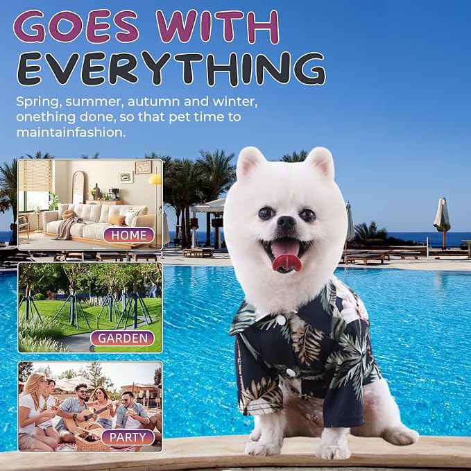 Hawaii Dog Shirt, Pet Summer T-Shirts Dog Style Floral Breathable Cool Clothes Hawaiian Shirts for Small Dogs and Cats Owner and Pet Shirts are Sold Separately