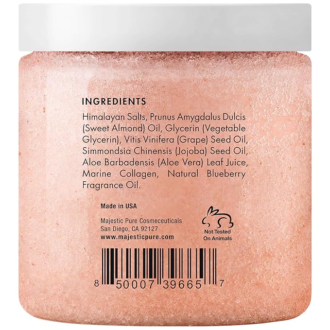 MAJESTIC PURE Himalayan Pink Salt Body Scrub with Collagen and Sweet Almond Oil | Exfoliating Scrub for Skin Care, Stretch Marks, Acne, Cellulite | 10 oz