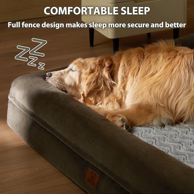 WNPETHOME XXL Extra Large Orthopedic for Senior Dog BedComfy Sleeping | Washable Waterproof Dog Couch with Removable Cover, Large Pet Sofa Bed with Bolster Sides for Relaxing Dark Green 45x35 Inch
